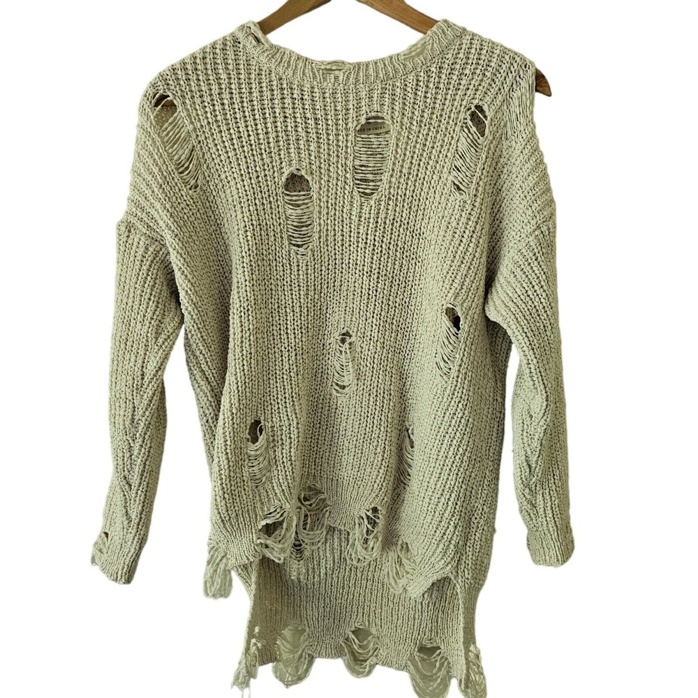 Fantastic Fawn Anthropologie Sweater Cream Distressed Crochet‎ Small